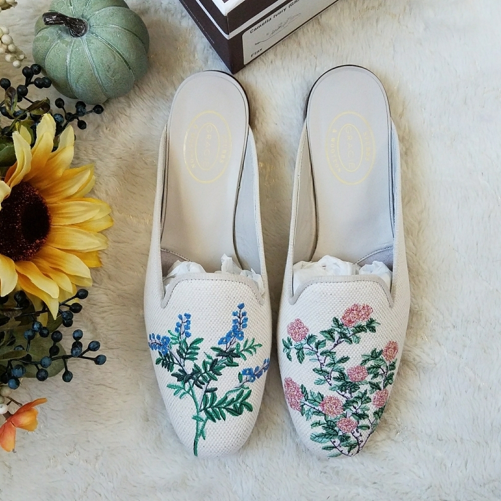 Stubbs & Wootten Camelia Ivory Linen Mules